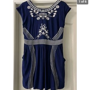 Alya Navy and Ivory Embroidered Dress